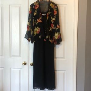 Patra Black Tea Length Dress w/Flower Sheer Jacket